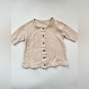 Cream Muslin Button-Up Kids Short Dress